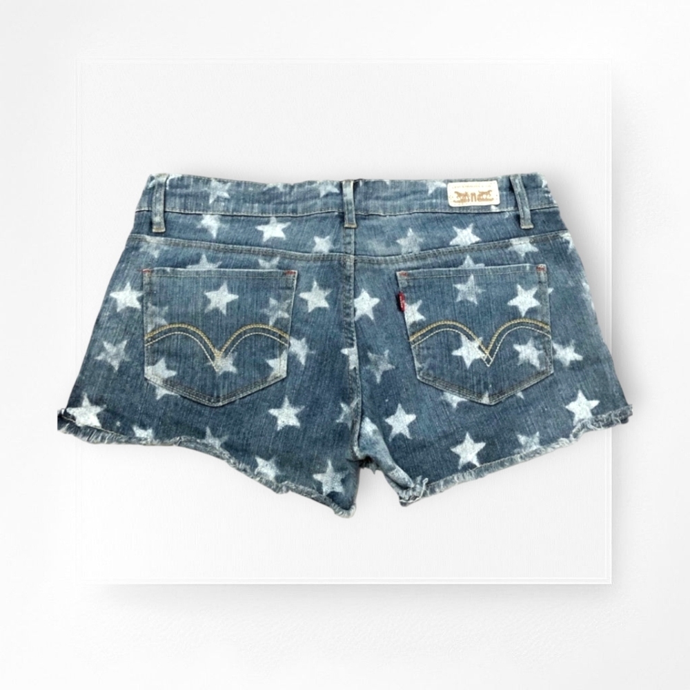 Levi's Shorty Short Star Print Jean Shorts Denim Cutoffs Blue Bleached Size 9